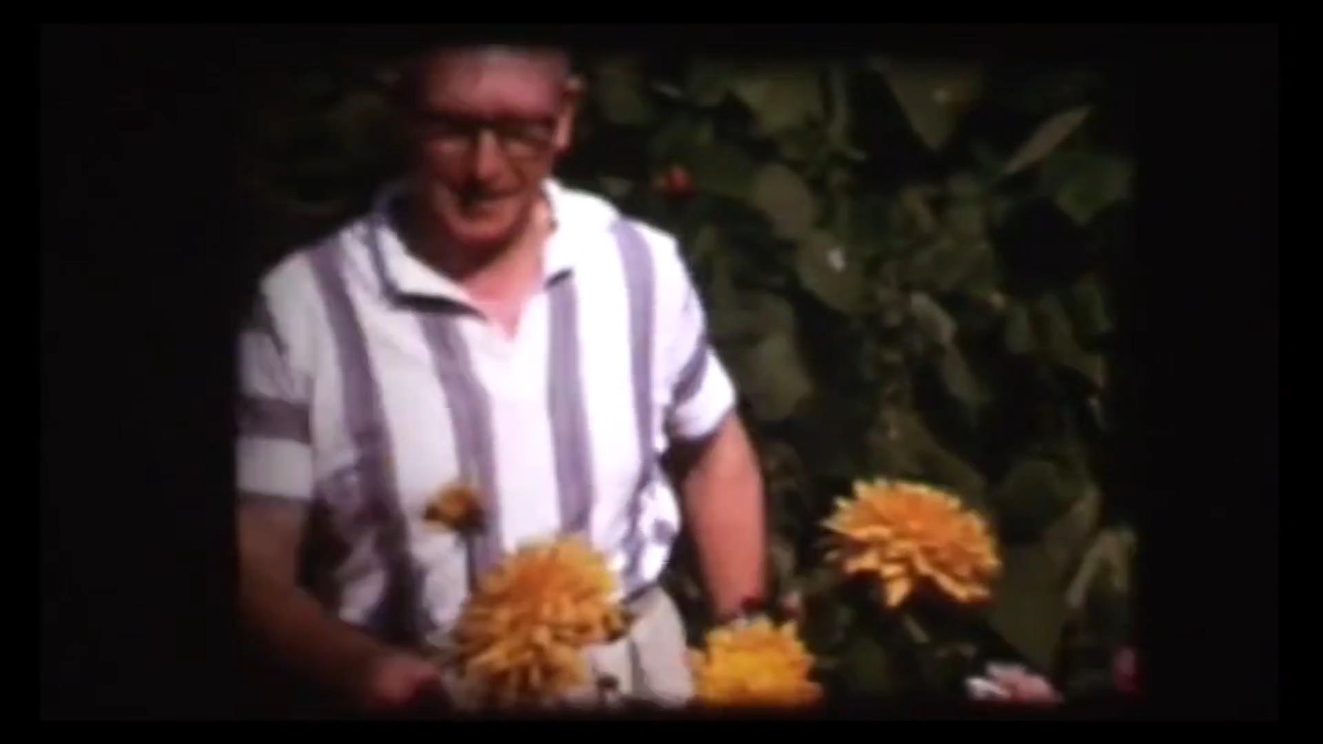 Evelyn and uncle Ron Booth in his garden, Scunthorpe 1973